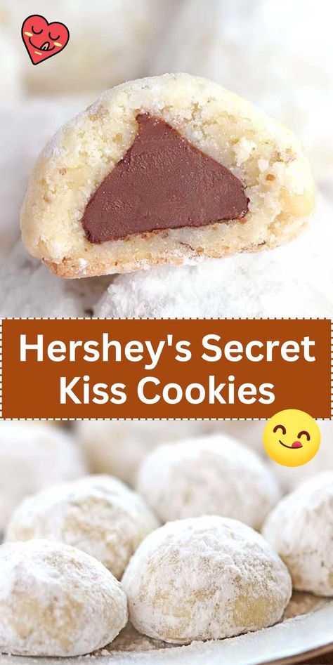 Hershey's Secret Kiss Cookies Hershey Kids Christmas Cookies, Hershey Kiss Cookie, Cookies Hershey Kiss, Hidden Hershey Kiss Cookies, Hersheys Cookies, Hershey Kiss Peanut Butter Cookies, Shortbread Kiss Cookies, Choc Kiss Cookies, Peanut Butter Candy Kiss Cookies