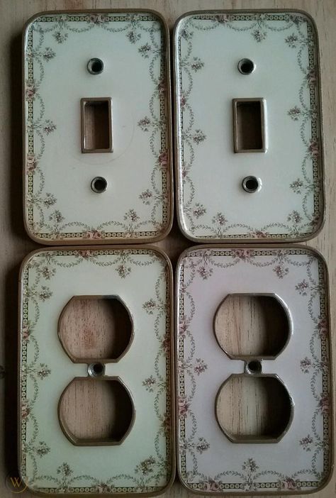 Vintage 4 Light Switch Plate Covers Floral Metal Enamel Victorian Shabby Unique | #1868932339 Vintage Light Switches, Small Bedroom Inspiration, Army Room Decor, Arts And Crafts House, Ceramic Light, Light Switch Plate, Light Switch Plate Cover, Vintage Door, Switch Plate Covers