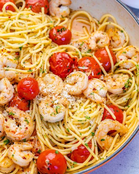 side shot of pasta with cherry tomatoes and shrimp Garlic Tomato Shrimp Pasta, Shrimp And Burst Cherry Tomato Pasta, Chicken Shrimp Tomato Pasta, Shrimp And Tomatoes Pasta, Shrimp Cherry Tomatoes, Shrimp Scampi Tomatoes, Shrimp Recipes With Tomatoes, Shrimp With Cherry Tomatoes, Shrimp Cherry Tomato Recipes