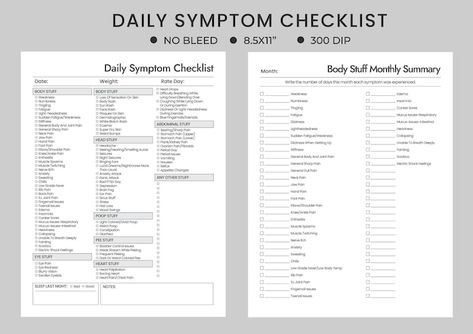 Bullet Journal Symptom Tracker, Mthfr Symptoms, Symptom Tracker Printable, Medical Printables, Ms Symptoms, Symptom Tracker, Checklist Printable, Log Book, Bullet Journal Writing