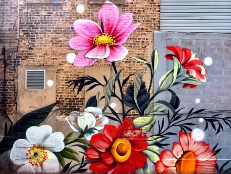 Flowers in the Alley 2 | Detail of a mural by Louise Jones a… | Flickr Flowers Graffiti, Flower Murals, Flower Graffiti, Louise Jones, Graffiti Flowers, Garden Mural, Flower Mural, West Town, Mural Ideas