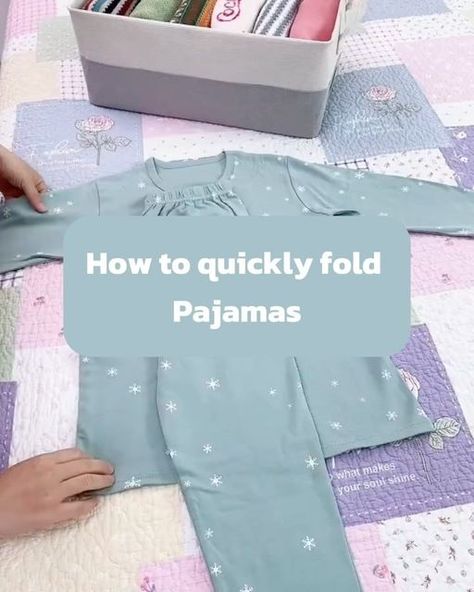 Home | Folding | Organize on Instagram: "How to quickly fold pajamas 🥰 Drop ❤️ on comment if you like it 😍  Save and Follow for More Content ✨  DM please for credits or removal 💫  #foldingclothes #folding #organization #organizingtips #konmarifolding #organizedhome #organized #getorganized #konmari #tutorialsvideos #theneatlife #rsorganizing #lifehacks #inventions #kitchengadgets #gadgetsshop #coolgadgets #laundry #diy #clothes #homeorganizing #origami #origamilovers #origamilove #origamiart #origamipaper #origamiwork #homeorganization  #organizedlife" Folding Pajama Pants To Save Space, How To Fold Pjs To Save Space, How To Fold Pyjamas, How To Fold Pajamas, How To Fold Pj Sets, How To Fold Pajama Sets, Ways To Fold Clothes To Save Space, Folding Clothes To Save Space, Folding Organization