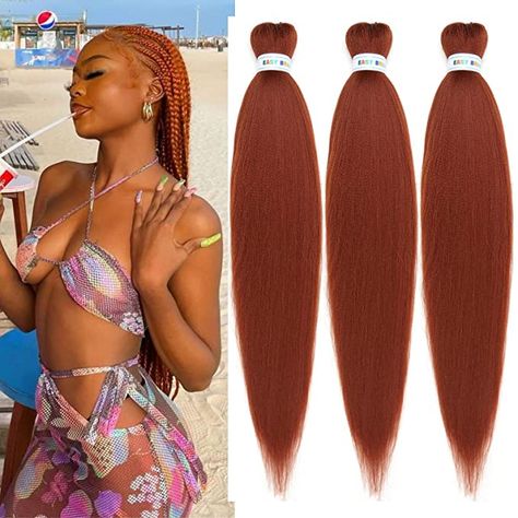 Amazon.com : Ginger Pre stretched Braiding Hair Box Braiding Hair Kanekalon Human Braiding Hair 26Inch : Beauty & Personal Care 350 Braiding Hair, Ginger Braiding Hair, Ginger Box Braids, Ginger Hair Extensions, Expression Braiding Hair, Pre Stretched Braiding Hair, Thanksgiving Hairstyles, Hair Color Orange, Colored Hair Extensions