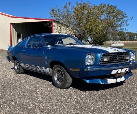 In 1976, Ford brought back the Cobra name and applied it to the Mustang II. It was an appearance option on a nice survivor like this one. #CobraII, #Ford, #MustangII 1976 Ford Mustang, Ford Mustang Cobra, Mustang Ii, Mustang Cobra, Cars And Coffee, Pony Car, Gas Prices, Racing Stripes, S Car