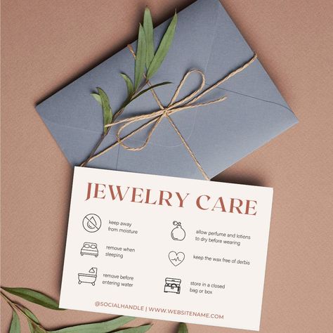 Jewellery Thank You Card, Handmade Jewelry Branding, Jewelry Care Card Template, Jewelry Care Instructions Card, Jewellery Packing Ideas For Business, Jewelry Packaging Ideas Branding, Jewelry Care Tips Card, Bracelet Packaging Ideas, Jewellery Packaging Ideas