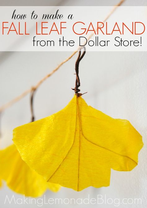 Love the look of leaf garlands but want to reuse them year to year? Make this fall ginkgo leaf garland for only $1, check out the how-to on where to find supplies to make those pretty golden leaves! Fall Garland Diy, Diy Leaf Garland, Ginkgo Art, Dollar Store Fall Decor, Ginko Leaves, Diy Leaf, Garland Tutorial, Making Lemonade, Can't Help Myself