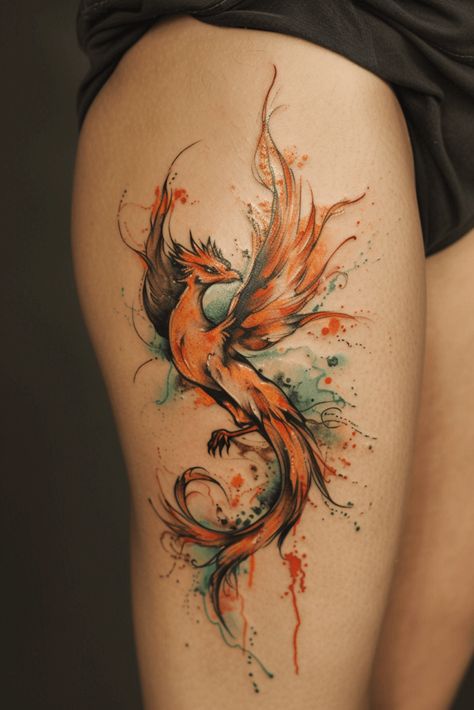 Stunning Phoenix Tattoos for Women: Top Ideas & Designs Phoenix Tattoos For Women, A Phoenix Tattoo, Watercolor Phoenix Tattoo, Black And Blue Tattoo, Phoenix Back Tattoo, Beautiful Angel Tattoos, Phoenix Tattoo Feminine, Phoenix Tattoos, Rib Tattoos For Women