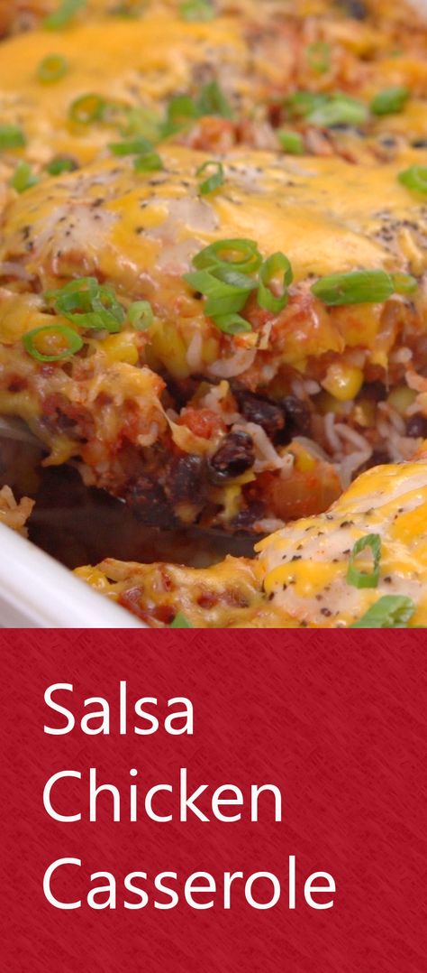 Salsa Chicken Casserole |Dinner doesn't get much easier than this— or tastier! Throw chicken, salsa, corn, rice and spices into a baking dish and toss it in the oven. In about an hour you'll have a deliciousTex-Mex meal the whole family will enjoy. And your budget will too. Click for the recipe and how-to video. #familydinner #budgetfriendlyrecipes #easyrecipes #dinnertime Salsa Rice Chicken, Salsa Chicken Bake With Rice, Chicken Salsa Casserole Recipes, Leftover Salsa Chicken Recipes, Leftover Salsa What To Do With, Chicken Rice Salsa Casserole, Tip Hero Recipes, Chicken Salsa Casserole, Salsa Chicken Leftovers