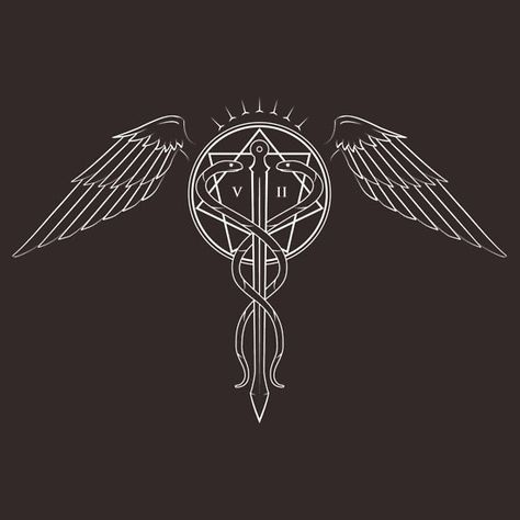 Hermes Symbol Tattoo, Hermaeus Mora Tattoo, Hephaestus Symbol, Journey Branding, Hermes Symbol, Hermes Tattoo, Wings Symbol, Caduceus Tattoo, God Of Medicine