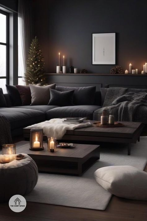 Ready to cozy up your living room for winter? Dark tones are the answer! Discover how deep hues can create a warm and inviting atmosphere. We'll guide you through color palettes, furniture, and accents that highlight dark shades, making your space stylish and comfortable. Whether you prefer modern or traditional, these ideas will inspire a chic and welcoming living room.#ChicDecor #WinterLiving #DarkTones #CozyInteriors #HomeDecor Dream Living Room Cozy, Winter Living Room Ideas, Dark Living Room Aesthetic, Palettes Furniture, Cozy Winter Living Room, Dark Living Room Decor, Dark Modern Home, Highlight Dark, Welcoming Living Room