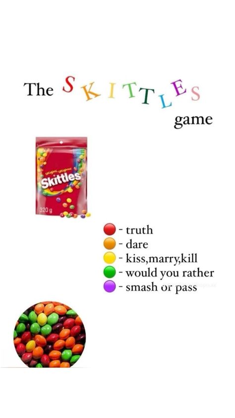 Skittles Game Sleepover, Fun Games For Teenagers, Fun Sleepover Activities, Skittles Game, Teen Sleepover Ideas, Sleepover Essentials, Red Preppy, Fun Sleepover Games, Halloween Sleepover