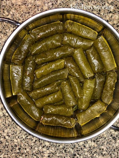 Armenian Dolma (Tolma) Served With Yoghurt-Mint Sauce. Grape Leaves Recipe, Stuffed Vine Leaves, Stuffed Grape Leaves, Armenian Recipes, Mint Sauce, Ground Lamb, Vine Leaves, Vegan Cake, Arabic Food