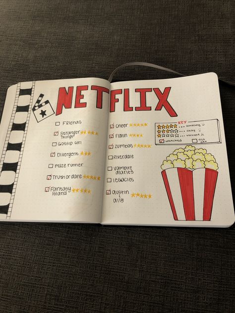 Journal Netflix Ideas, Netflix Bucket List, Netflix Journal Ideas, Netflix Journal Page, Movies To Watch Journal Page, Netflix Journal, Bullet Journal Netflix List, Movie Bucket List, Bullet Journal Netflix