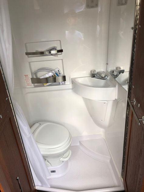 Roadtrek Simplicity Wet Bath Wet Bathroom Ideas Camper, Micro Camper With Bathroom, Rv Wet Bath, Van With Shower And Toilet, Skoolie Wet Bath, Wet Bath, Camper Bathroom, Shower Toilet, Cargo Trailer Conversion