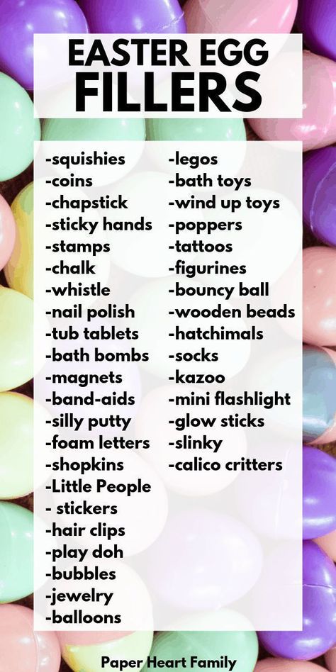 Fun Easter egg fillers for toddlers and your next Easter egg hunt. Easter Party Ideas Games, Healthy Easter Egg Fillers, Backyard Easter Egg Hunt Ideas, Easter Hunt Ideas For Kids, Easter Egg Fillers For Teens, Easter Eggs Hunt Ideas, Diy Easter Baskets For Kids, Easter Camping, Easter Egg Hunt Games