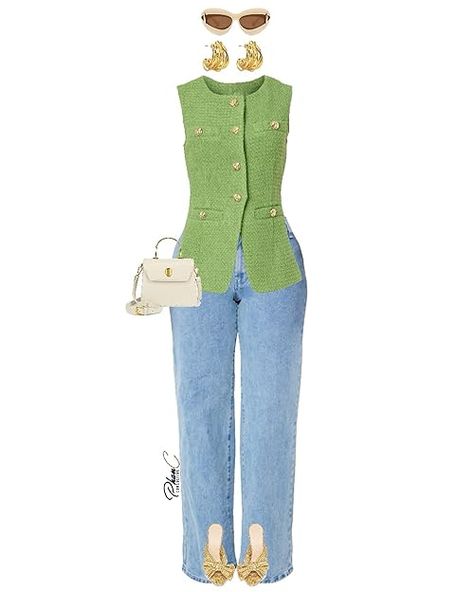 PhanC Consulting's Amazon Page Green And Cream Dress, Denim And Green Outfit, Classy Green Outfits, Modest Casual Outfits Summer, Elegant Outfit Jeans, Green Fits Aesthetic, Green Elegant Outfit, Lunch Outfit Ideas Classy, Two Set Outfits