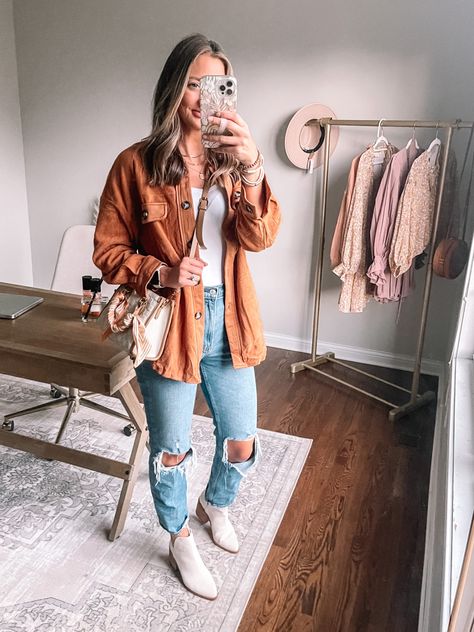 Mustard Shacket Outfit, Brown Faux Leather Shacket Outfit, Rust Shacket Outfit, Camel Shacket Outfit, Brown Shacket Outfit Women, Orange Shacket Outfit, Brown Shacket Outfit, Leather Shacket Outfit, Shacket Outfit Women