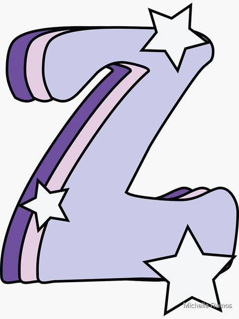 "Retro and Groovy Letter Z (Lilac, Pink, Purple, Stars)" Sticker for Sale by Michelle Ramos | Redbubble Purple Letter Aesthetic, Uzi Wallpaper, Purple Letters Aesthetic, Groovy Bubble Letters, Z Aesthetic, Purple Groovy Wallpaper, Purple Letters, Hijab Drawing, Z Letter