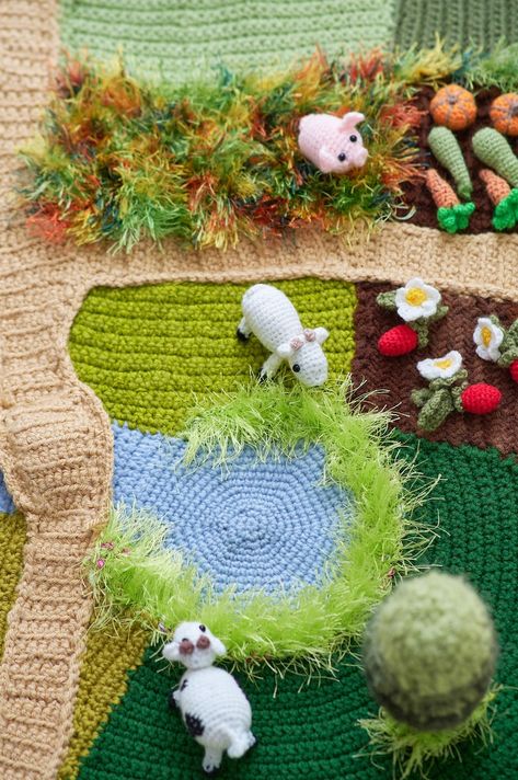 Farm Playmat, Baby Play Mat, Fairy Garden Activity Mat, Miniature Garden Montessori Board - Etsy Australia Farm Play Mat Crochet, Quilt Play Mat, Farm Play Mat, Crochet Farm, Garden Activities, Activity Mat, Baby Play Mat, Play Mat, Miniature Garden