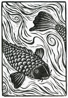 Lino Printing Ideas, Linoleum Printmaking, Heads Or Tails, Lino Cuts, Woodcut Art, Ikan Koi, Lino Printing, Linoleum Print, Linoleum Block Printing