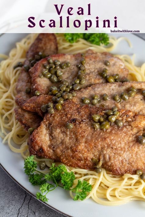 Tender veal scallopini fried cutlets served with lemony piccata sauce over a bed of angel hair pasta. Veal Scallopini Recipes Simple, Italian Veal Cutlet Recipes, Bone In Veal Chops, Beef Scallopini Recipe, Veal Piccata Recipe, Holiday Prime Rib Roast, Veal Scallopini Recipes, Veal Cutlet Recipes, Veal Dishes