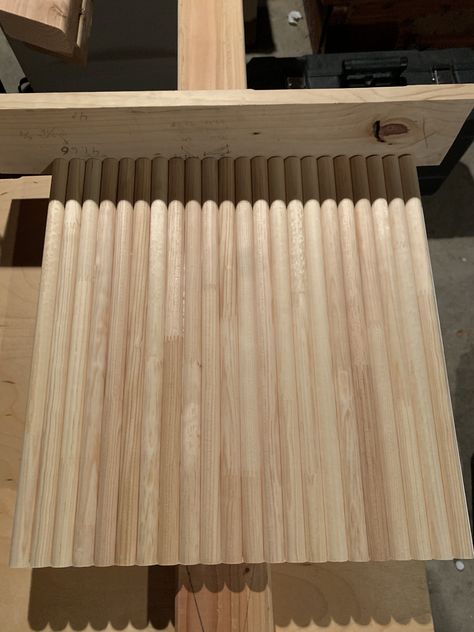 DIY Fluted Cabinet Doors - DIY, I'm Home How To Make Tambour Door, Diy Slatted Cabinet Door, Diy Fluted Vanity, Diy Fluted Bathroom Vanity, Fluted Cabinet Diy, Diy Reeded Cabinet Door, Diy Fluted Drawer Fronts, Diy Modern Cabinet Doors, Fluted Cabinet Door Diy