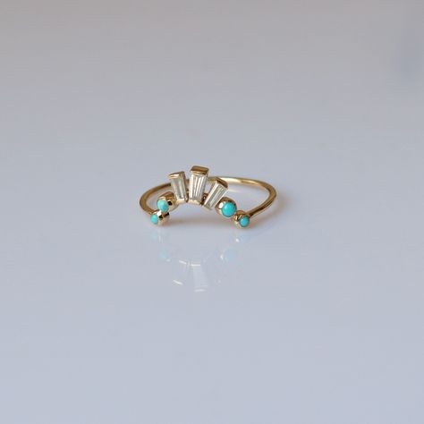 Diamond And Turquoise Ring, Yellow Gold Stackable Ring, Turquoise Engagement Ring, Turquoise Wedding Band, Turquoise Ring Engagement, Stock Design, Gold Diamond Band, Gold Rings Stackable, Crown Ring