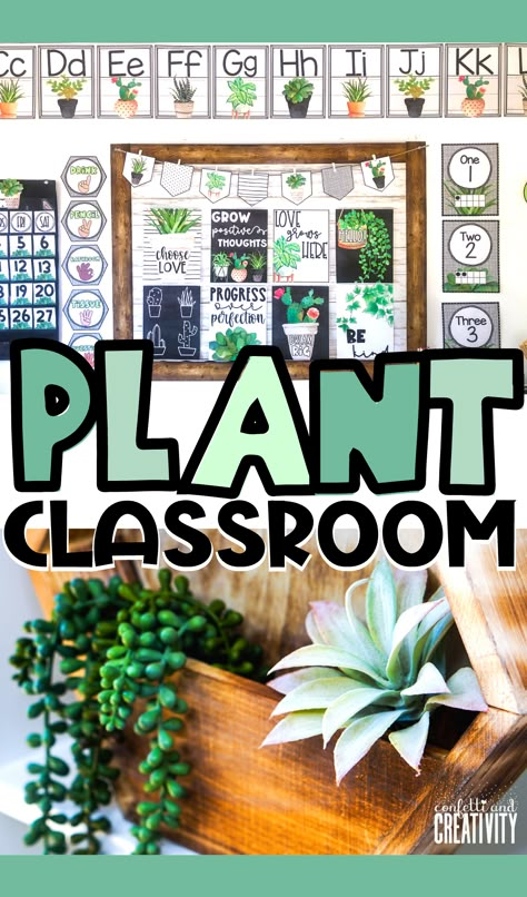 Calling all plant-loving teachers! Decorate your classroom walls with this serene plant classroom theme today! Just download and print from the comfort of your home or classroom to get started creating the classroom space of your dreams! Classroom Theme Growing, Plant Themed Classroom Decoration, Leaf Classroom Theme, When We Learn We Grow Classroom Theme, Classroom Door Plant Theme, Classroom Themes Plants, Plant Themes For Classroom, Plant Inspired Classroom, Plant Themed Classroom Bulletin Boards