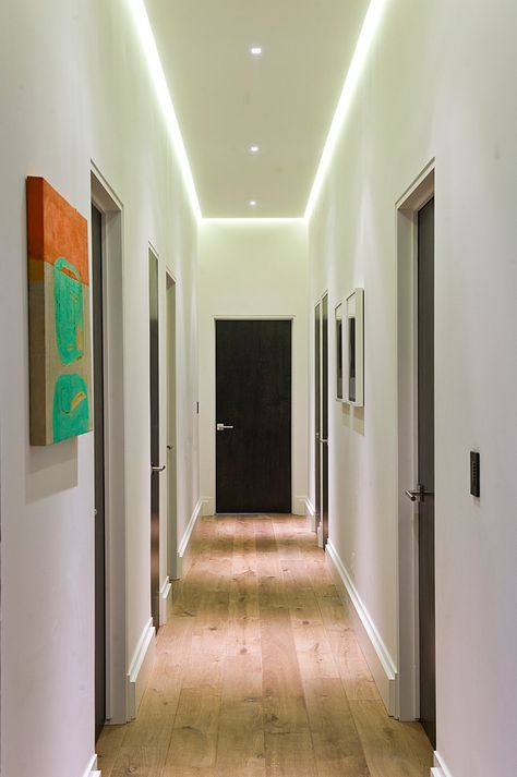 Corridor Ceiling Design Home, Corridor Soffit Design, False Ceiling Corridor, Corridor Gypsum Ceiling Design, Gypsum Ceiling Hall, Hallway Lamp, Modern Hall, Hallway Walls, Corridor Lighting