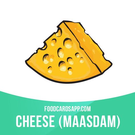 food and drinks vocabulary: Maasdam is a traditional, semi-hard Dutch cheese m... Cooking Vocabulary, Learning Psychology, Dutch Cheese, What Love Means, Food Cards, Visual Dictionary, Cheese Food, English Food, English As A Second Language