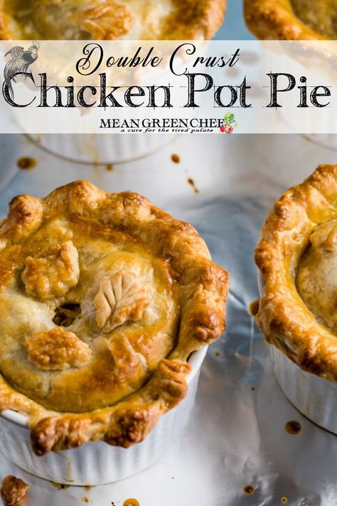 Double Crust Chicken Pot Pie is sure to please, we knock the flavor out of the park by using roasted chicken. Make this Homemade Chicken Pot Pie even easier by using Rotisserie Chicken! | Mean Green Chef @meangreenchef #chickenpotpie #chicken #chickenfoodrecipes #chickenrecipes #dinnerrecipes #dinnerideas #meangreenchef Double Crust Chicken Pot Pie, Using Rotisserie Chicken, Chicken Pot Pie Filling, Chicken Pot Pies, Mini Chicken Pot Pies, Homemade Chicken Pot Pie, Chicken Pot Pie Recipe, Pot Pie Filling, Green Chef