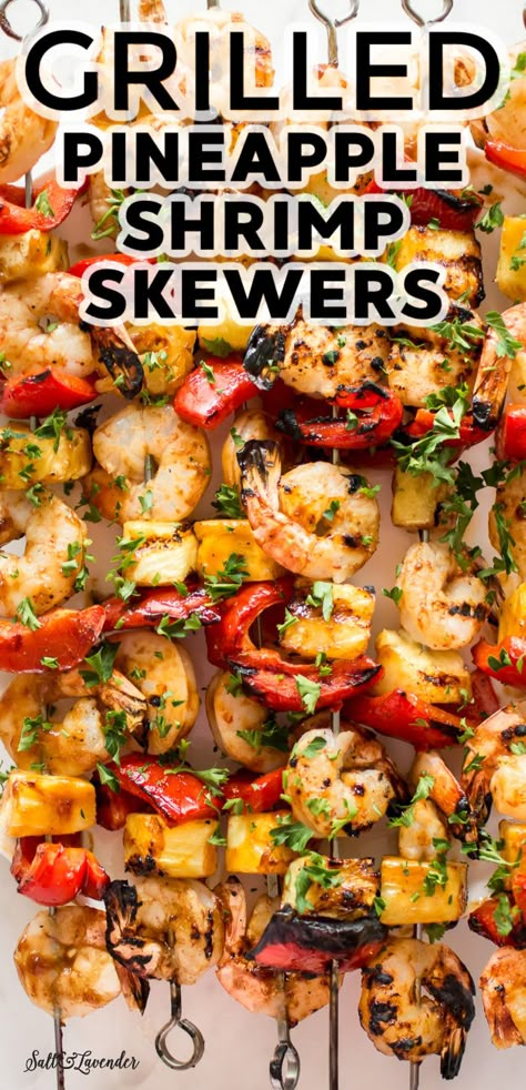 Skewers Shrimp On The Grill, Shrimp Skewers Grill Pineapple, Teriyaki Shrimp Skewers, Hawaiian Shrimp Skewers, Shrimp Skewers On The Grill, Shrimp And Veggie Skewers, Grilled Shrimp Dinner Recipes, Shrimp Skweres Ideas, Easy Grilled Shrimp Skewers