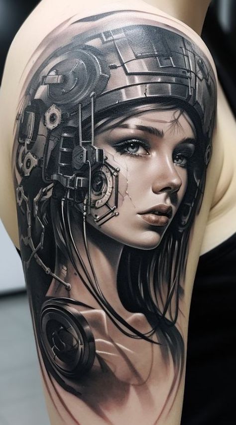 Portrait Tattoo Design Black And Grey, Black And Grey Tattoo Design Realistic, Reality Tattoo, Bionic Arm, Silver Tattoo, Gay Tattoo, Hyper Realistic Tattoo, Black Sketch, Full Leg Tattoos