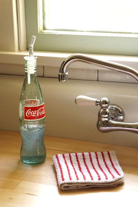 "I love a good and simple reuse idea. I enjoy a lot of glass bottled drinks (Topo Chico, Mexican Coke), so when I found these inexpensive bottle pour spouts at the Container Store, I just had to put some of my bottles to good reuse." - @makermama Soap Holder Diy, Coke Bottle Crafts, Mexican Coke, Glass Coke Bottles, Bottled Drinks, Hand Turkey, Glassware Crafts, Food Shapes, Recycled Glass Bottles