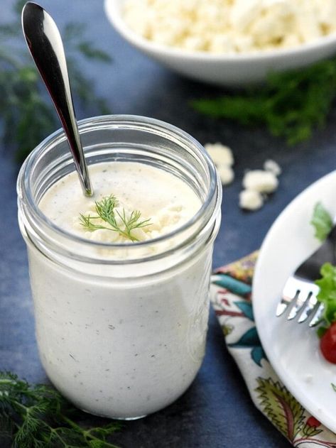 Yogurt Ranch Dressing Recipe, Feta Dressing Recipe, Warm Salads, Homemade Dressing Recipe, Feta Dressing, Yogurt Ranch Dressing, Ranch Dressing Recipe Homemade, Homemade Greek Yogurt, Homemade Chipotle