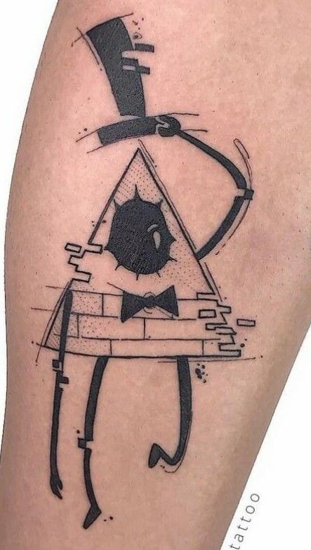 Bill Cipher Tattoo Ideas, Dipper Pines Tattoo, V Shaped Tattoo, Bill Cypher Tattoo Ideas, Line Work Tattoo Men, Creepypasta Tattoos, Creeper Tattoo, Bill Cipher Tattoo, Gravity Falls Tattoo Ideas