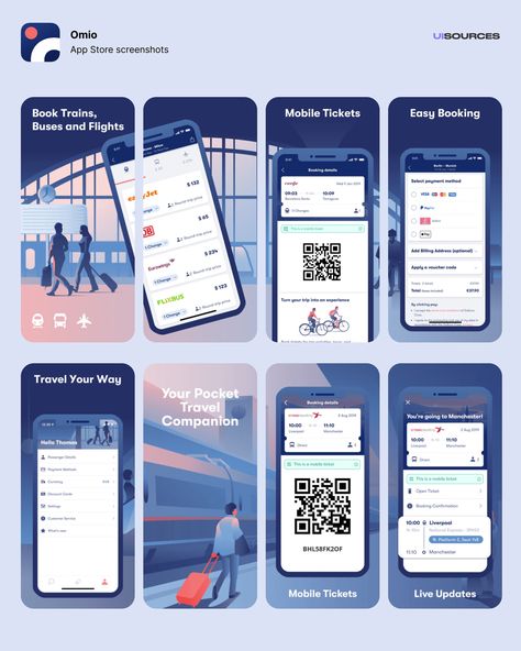 Omio App - Tickets for your Europe trip | UI Sources App Store Design, Play Market, Store Banner, Mobile App Design Inspiration, Graphic Design Brochure, Store Layout, App Design Inspiration, Sports Graphic Design, Infographic Marketing