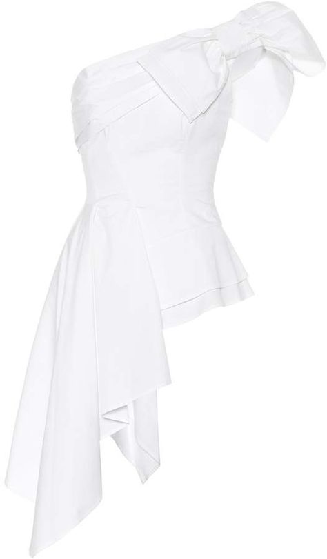 Carolina Herrera Asymmetric cotton-blend top Kpop Fashion Outfits, Girls Fashion Clothes, Stage Outfits, Kpop Outfits, Kpop Fashion, Carolina Herrera, Fashion Tops, White Top, Polyvore Fashion