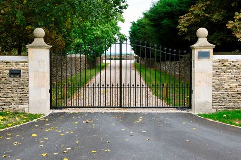 Gated Driveway, Iron Gates Driveway, Entrance Gates Driveway, Custom Iron Gates, Front Driveway, Property Gates, Wrought Iron Garden Gates, Estate Gates, Iron Garden Gates