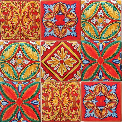 Designed to celebrate the vibrant colors of traditional Sicilian pottery, La Fauci's classic tiles are entirely handcrafted. They are available in a wide selection of sizes, patterns, and shapes. Unleash your creativity and start your next interior decoration project! Sicilian Pottery, Sicilian Decor, Sicilian Tiles, Italian Tiles Pattern, Tiles Handmade, Classic Tile, Tile Panels, Italian Tiles, House Tiles