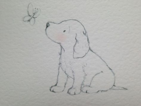 Dog Drawing Simple, Cute Dog Drawing, Puppy Sketch, Puppy Drawing, 강아지 그림, English Cocker, Puppy Prints, English Cocker Spaniel, Dog Drawing