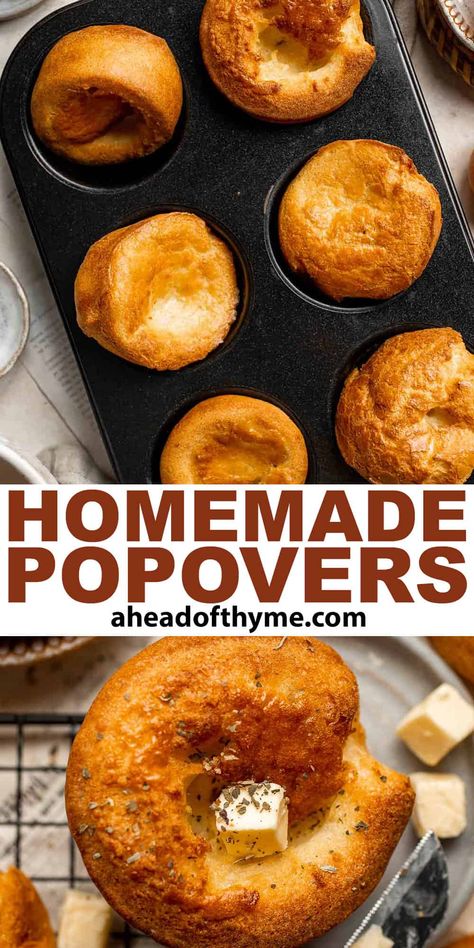 Popovers Cold Oven Popovers, Pop Overs In Muffin Tin Popover Recipe, Pop Overs Recipe Muffin Tin, Popovers In Muffin Tin, Pop Over Recipe, Popovers Recipes Easy, Pop Over Pan, Gruyere Popovers, Perfect Popovers