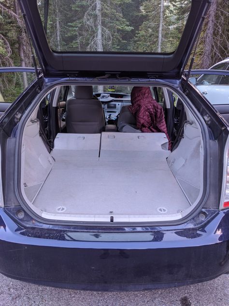 Prius Camper Conversion, Prius Car Camping, Prius Camper, Prius Camping, Scamp Camper, Prius Car, Teardrop Camping, Prius Prime, Car Tent Camping