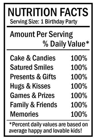 Chip Bag Nutrition Facts Birthday, Birthday Nutrition Facts Label Free, Cute Nutrition Facts Label, Birthday Nutrition Facts Label, Nutrition Facts Design Cute, Personalized Chip Bags, Nutrition Facts Design, Birthday Facts, Custom Chip Bags