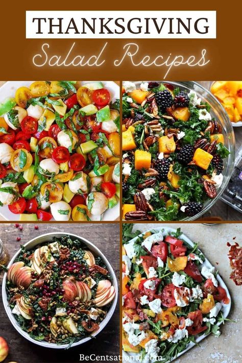 20 Easy Thanksgiving Salad Recipes - Be Centsational Best Autumn Salad Recipes, Green Salad Recipes For Thanksgiving, Fresh Thanksgiving Salads, Thanks Giving Salad Recipes, Thanksgiving Salad Recipes Side Dishes, Thanksgiving Caprese Salad, Best Salads For Thanksgiving, Thanksgiving Salad Nut Free, Thanksgiving Sides Salads