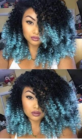 Blue ombre dip dyed curly hair @yougotslayed Curly Color, Dyed Curly Hair, Dyed Hair Pastel, Hairstyles Natural, Blue Tips, Colored Curly Hair, Dyed Natural Hair, Pelo Afro, Black Curly