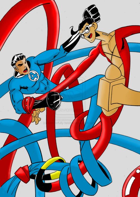 I'm pretty sure Rule 34 will be invoked for this, somewhere.... Dc Plastic Man, Elongated Man, Mr Fantastic, Dc Comics Vs Marvel, Marvel And Dc Crossover, Mister Fantastic, Plastic Man, Arte Dc Comics, Marvel Vs Dc