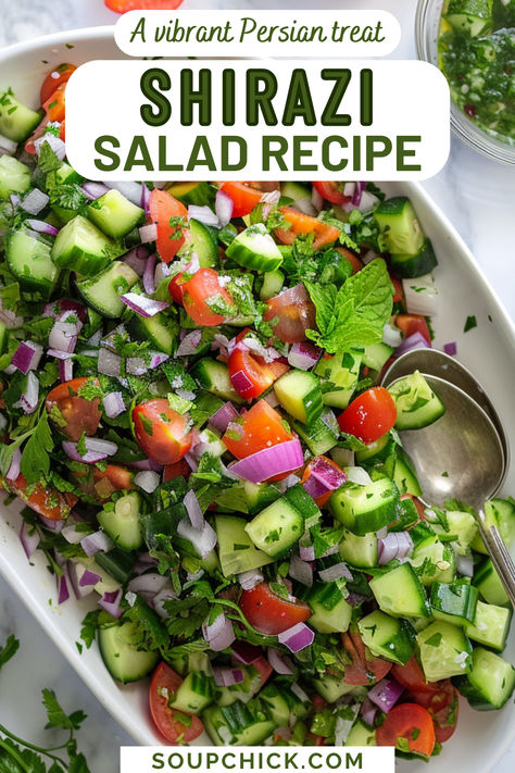 Shirazi Salad Recipe Persian Shirazi Salad, Shirazi Salad Recipes, Persian Salad, Balanced Salad, Whitefish Salad, Shirazi Salad, Buttery Rice, Toasted Quinoa, Edamame Salad