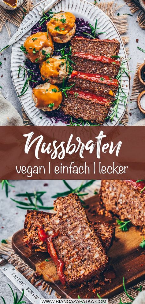 In diesem Rezept zeige ich dir, wie du ganz einfach einen leckeren Nussbraten mit Bohnen zubereiten kannst, der nicht nur Veganer, sondern auch Nicht-Veganer begeistern wird. Dieser Braten ohne Fleisch ist perfekt für die Festtage! #braten #nussbraten #weihnachten #feststage #hackbraten #braten #vegetarisch #vegan #veganerezepte #rezepte #vegetarischerezepte #bohnen #einfacherezepte #gesunderezepte | biancazapatka.com Meatless Meals, Pampered Chef, Main Dishes, Vegetarian Recipes, Vegan Recipes, Low Carb, Food And Drink, Low Carb Recipes