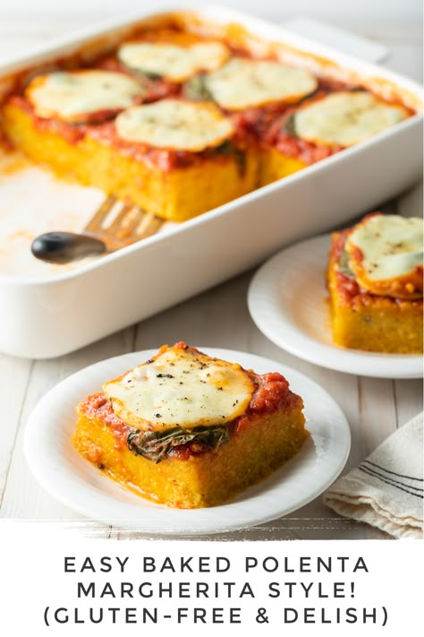 Polenta Cakes With Tomato Jam And Goat Cheese, Polenta Lasagna Pioneer Woman, Two Course Meal Ideas, Fish And Polenta Recipes, Basil Vegetarian Recipes, Polenta Rounds Recipes, Fresh Mozzarella Uses, Leftover Polenta Recipes, Polenta Canapes